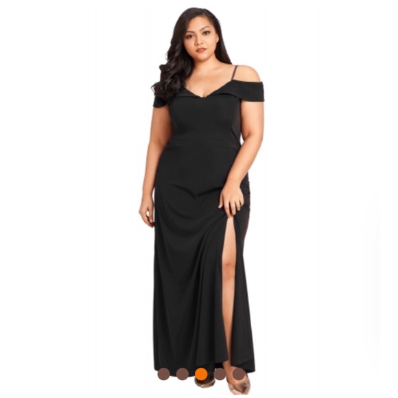 Black Long Off the Shoulder Plus Size Gown - Picture 2 of 4